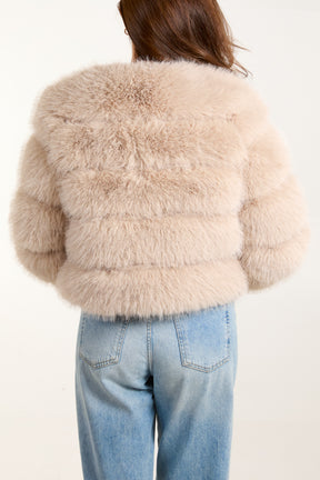 Horizontal Faux Fur Cropped Coat