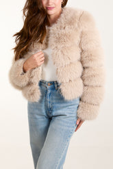 Horizontal Faux Fur Cropped Coat