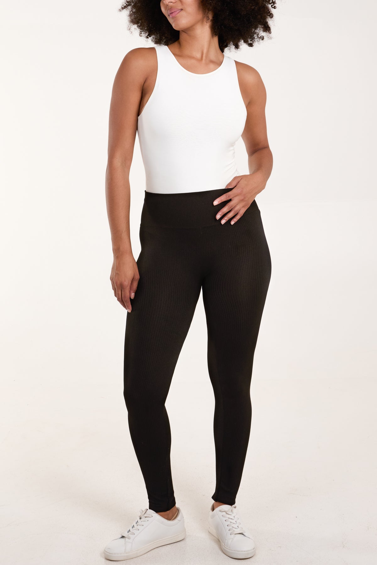 Wide Waistband Black Ribbed Legging