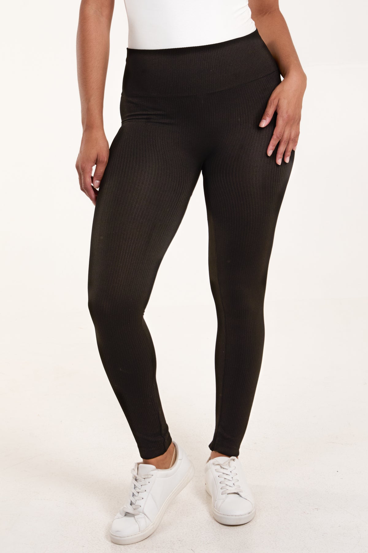 Wide Waistband Black Ribbed Legging