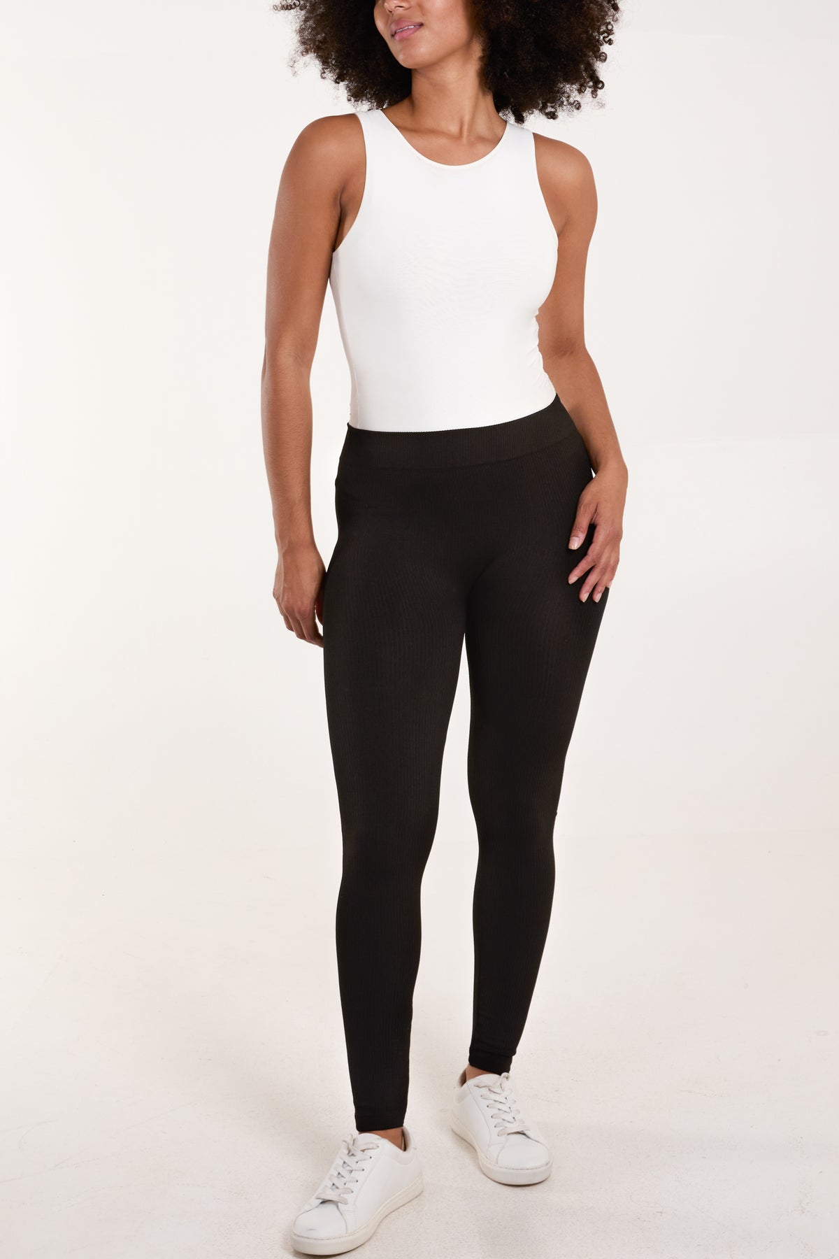 Ribbed Plain Black Legging