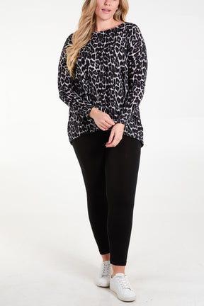 Animal Print Long Sleeve Bow Back Top