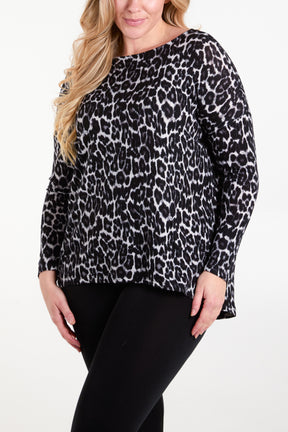 Animal Print Long Sleeve Bow Back Top