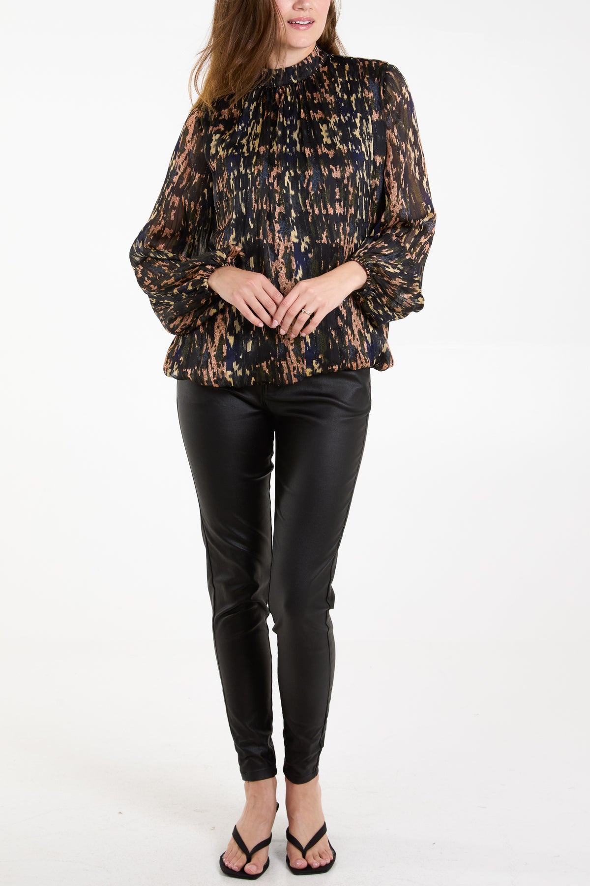 High Neck Bubble Hem Blouse