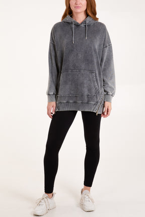 Side Zipper Acid Wash Hoodie