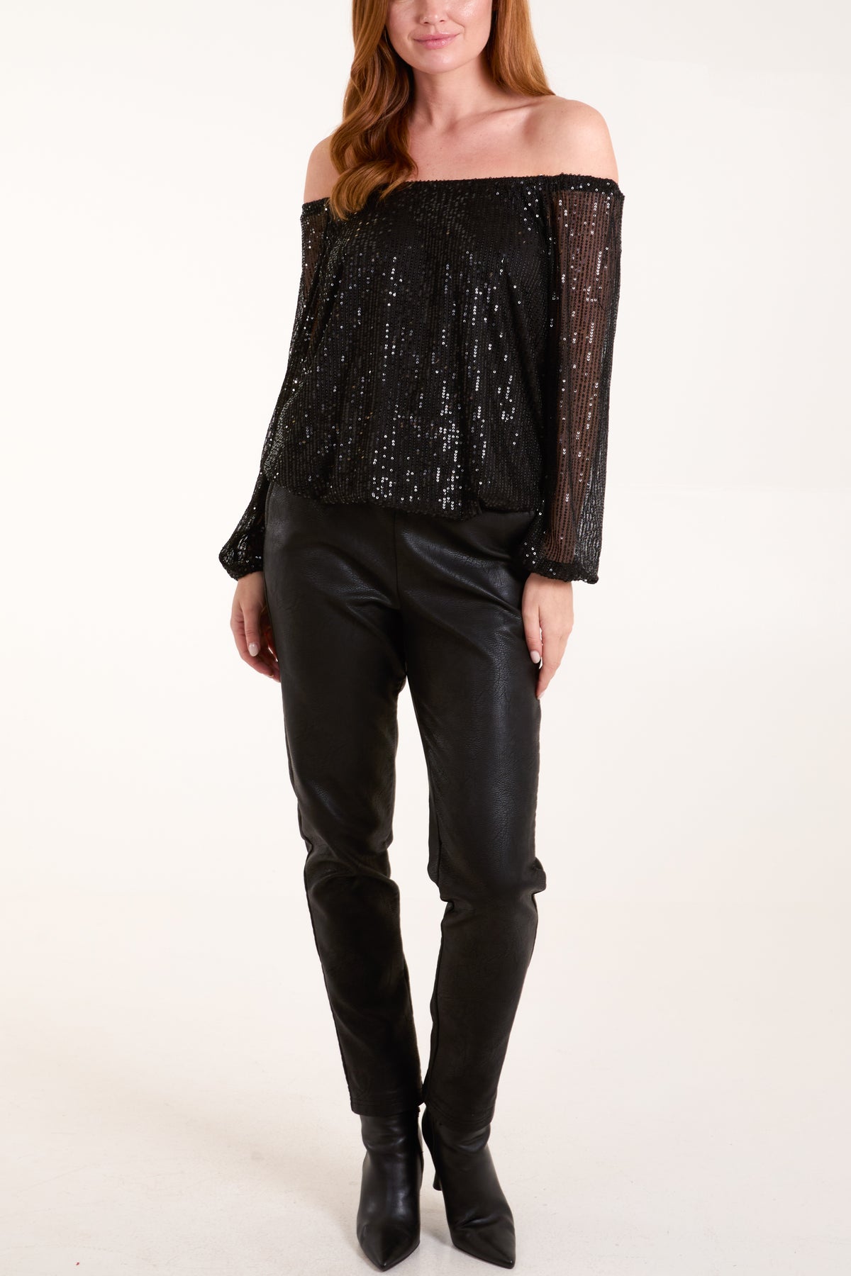 Bardot Puffball Sequin Top