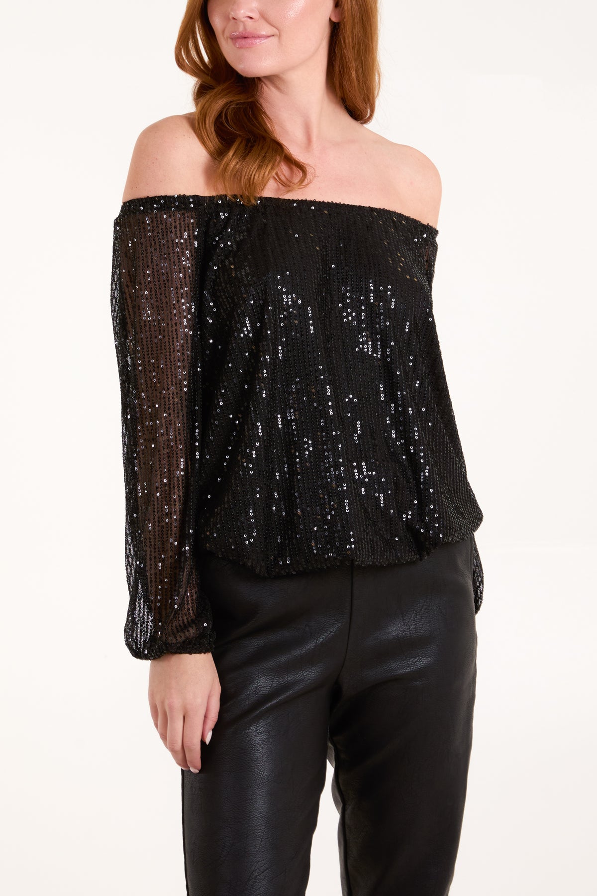 Bardot Puffball Sequin Top