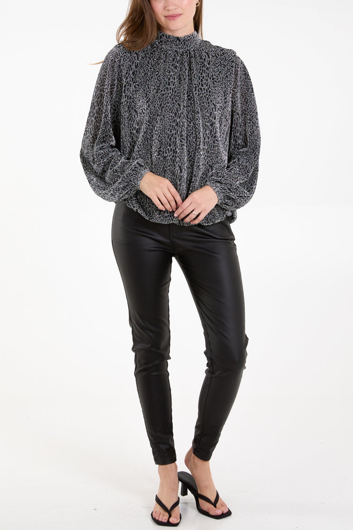 Metallic Animal Puffball Hem Blouse