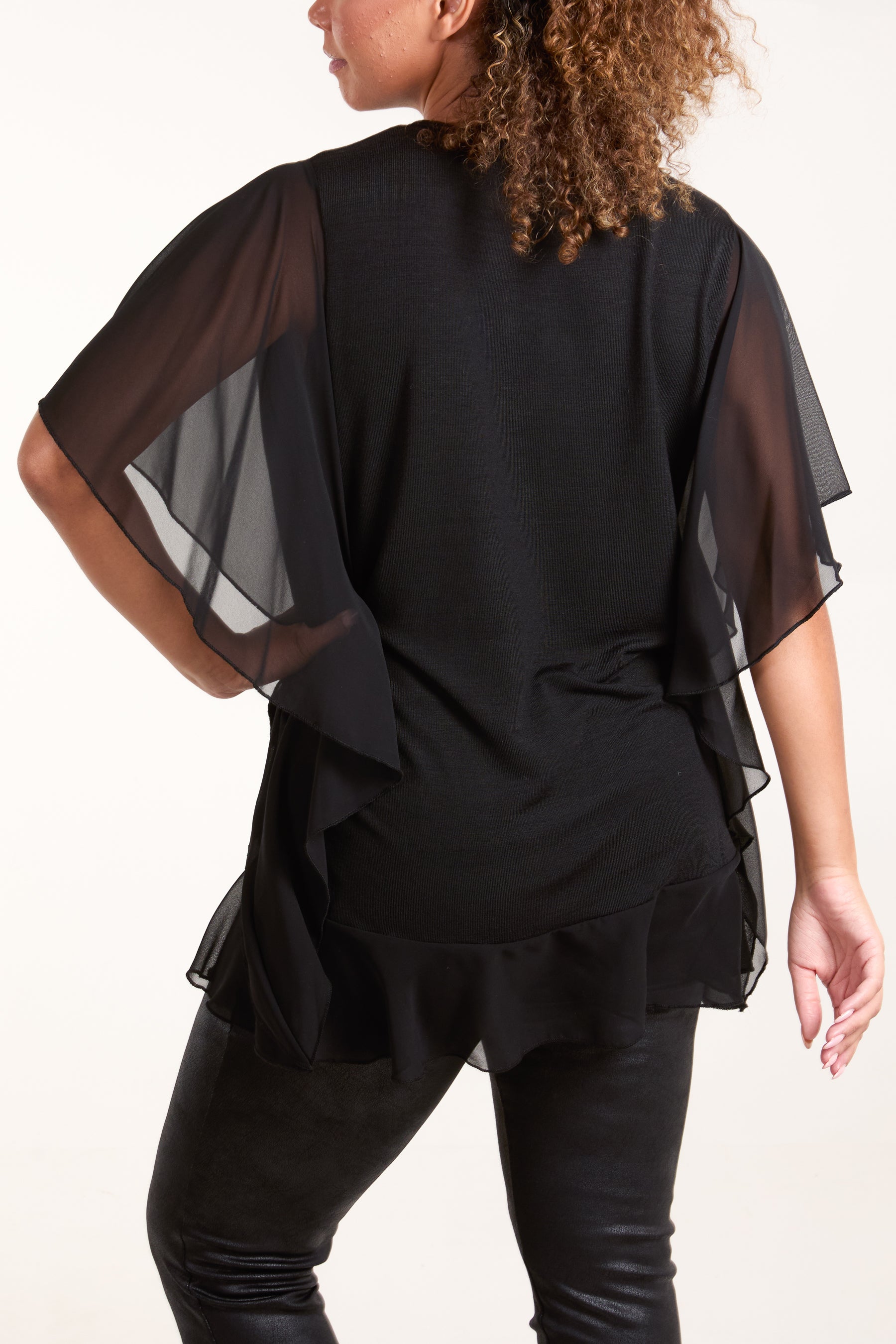 Diamante Ruffle Mesh Top