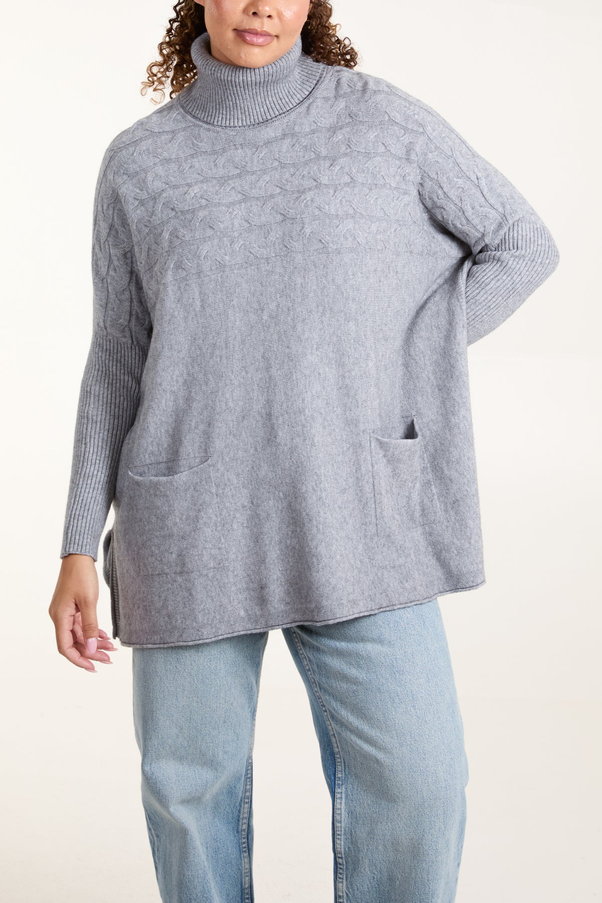 Cable Knit Front Roll Neck & Pocket Jumper