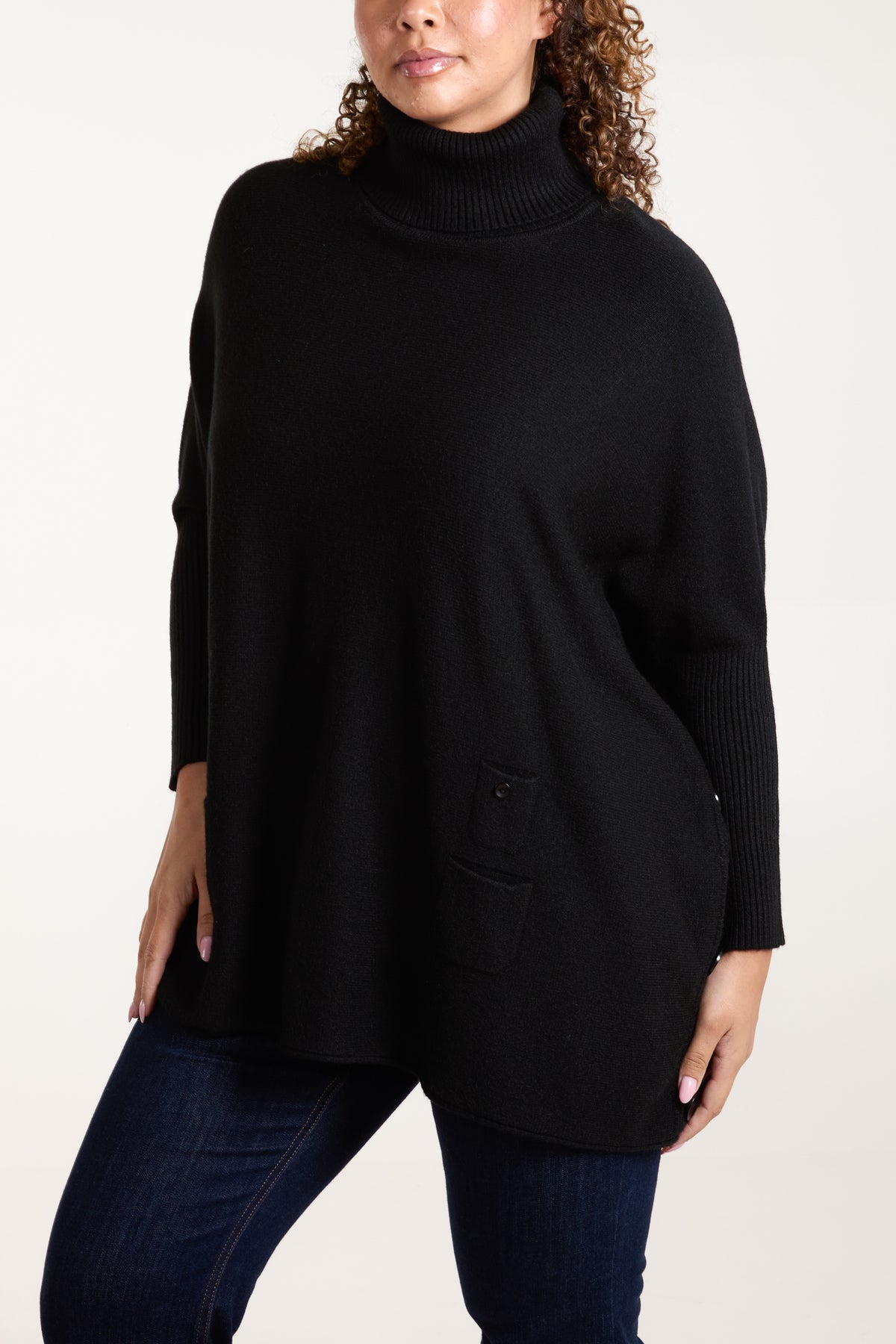 Roll Neck Button Mini Pocket Jumper