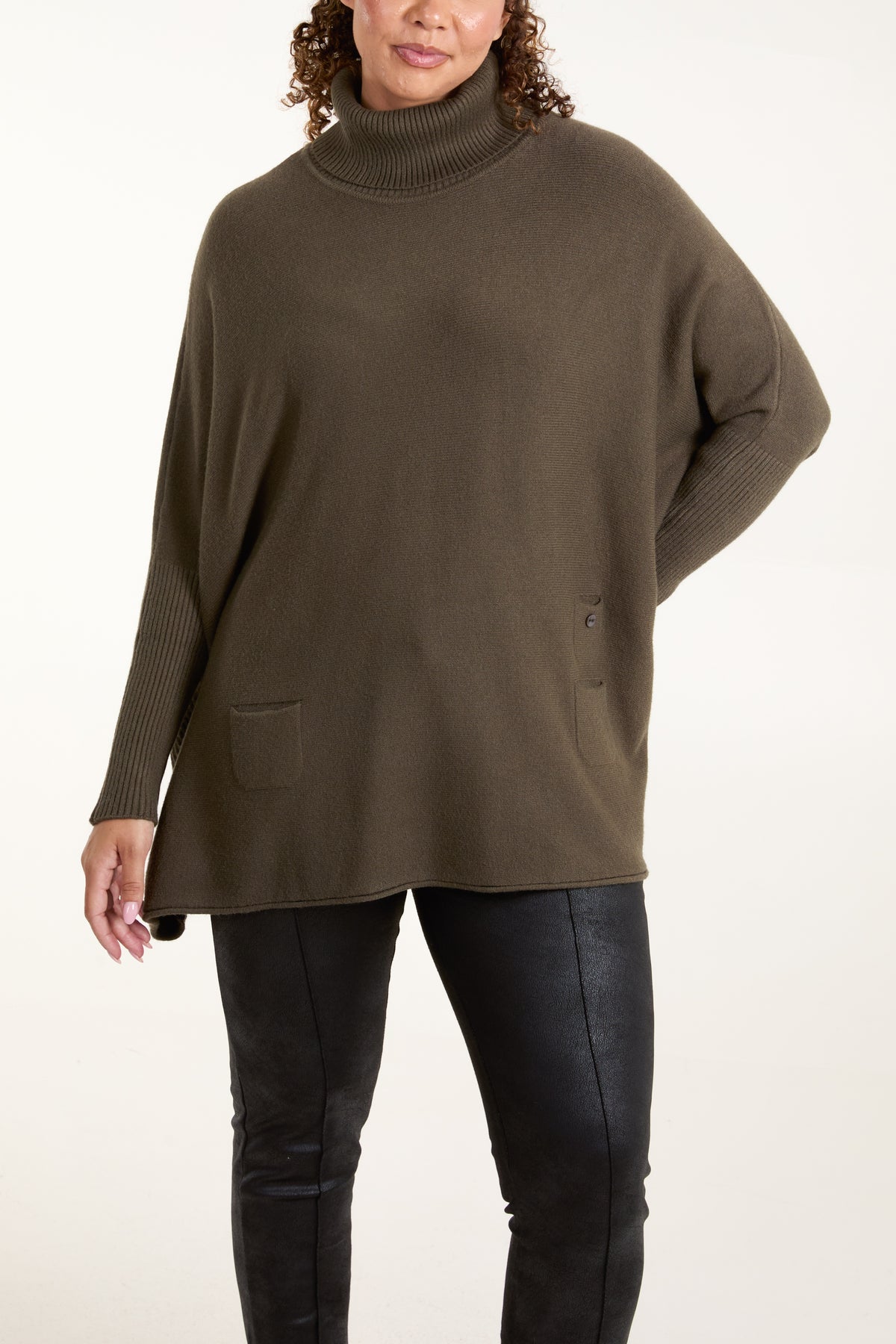 Roll Neck Button Mini Pocket Jumper