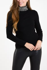 Studded High Neck Rib Jumper