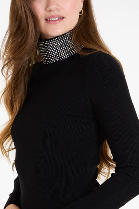 Studded High Neck Rib Jumper