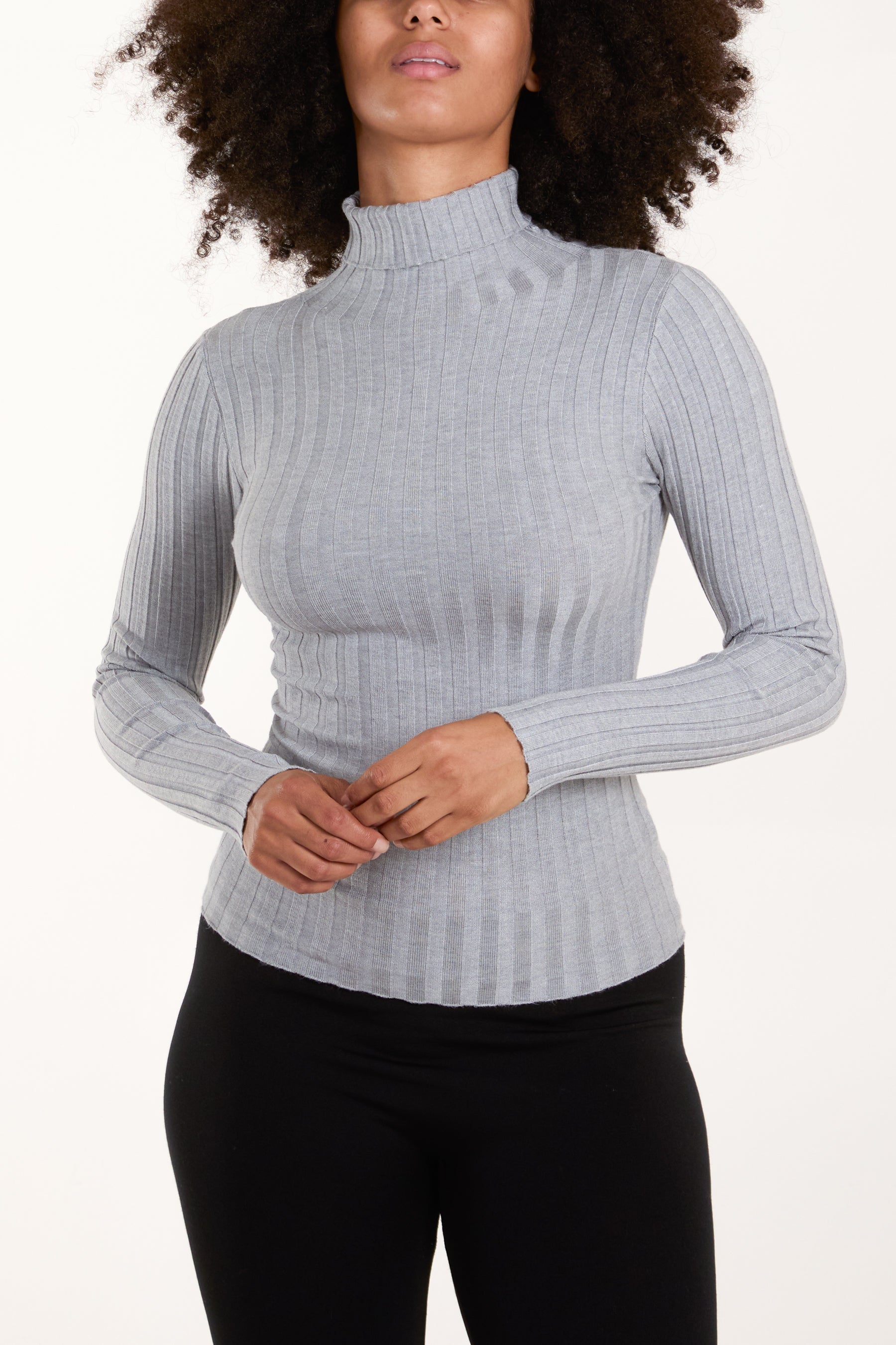 Grey ribbed polo neck jumper best sale