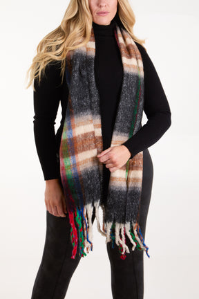 Tartan Fluffy Tassel Scarf