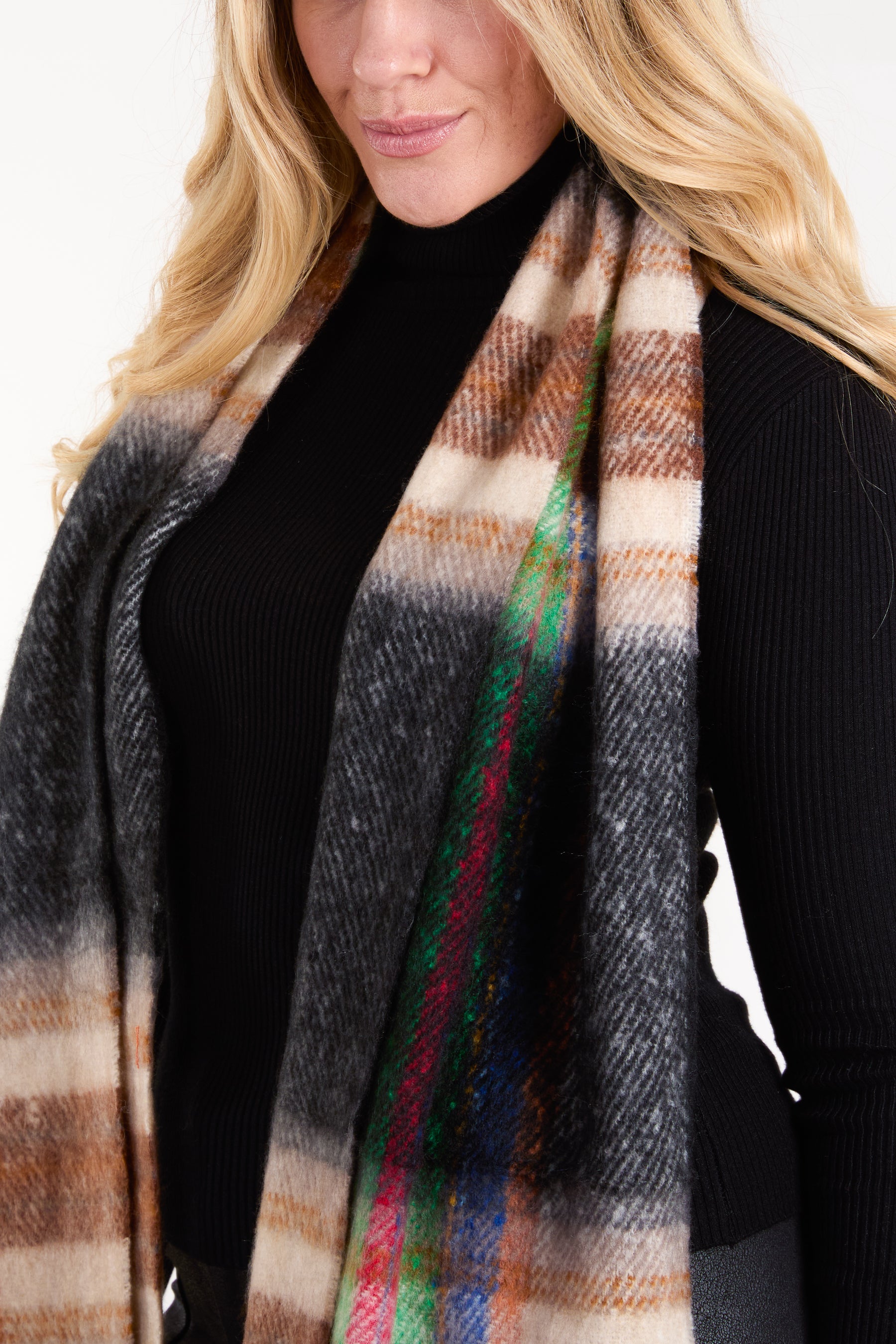 Tartan Fluffy Tassel Scarf