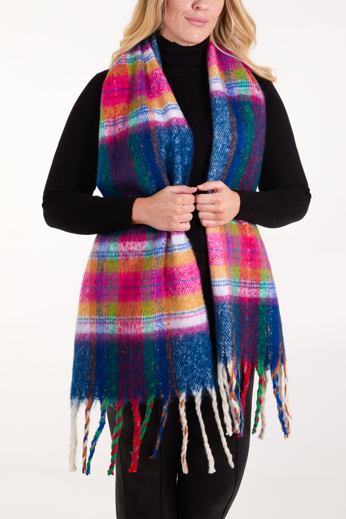 Tartan Fluffy Tassel Scarf