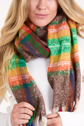 Tartan Fluffy Tassel Scarf