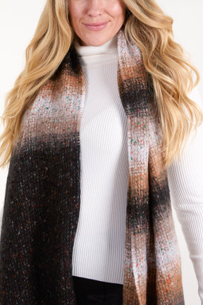 Stripe & Space Dye Fluffy Tassel Scarf