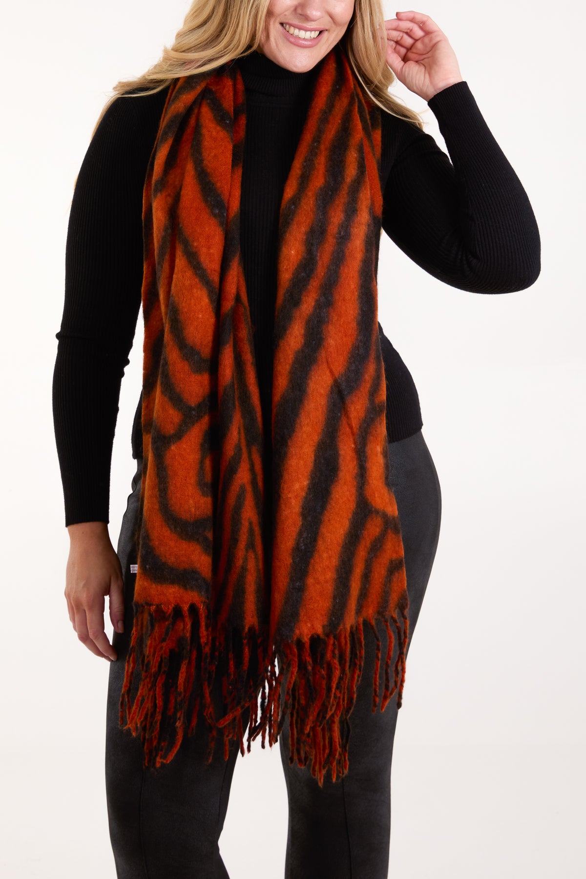 Tiger Print Tassel Scarf