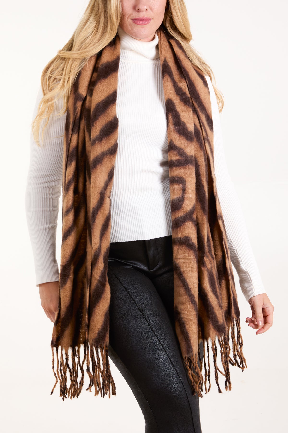 Tiger Print Tassel Scarf