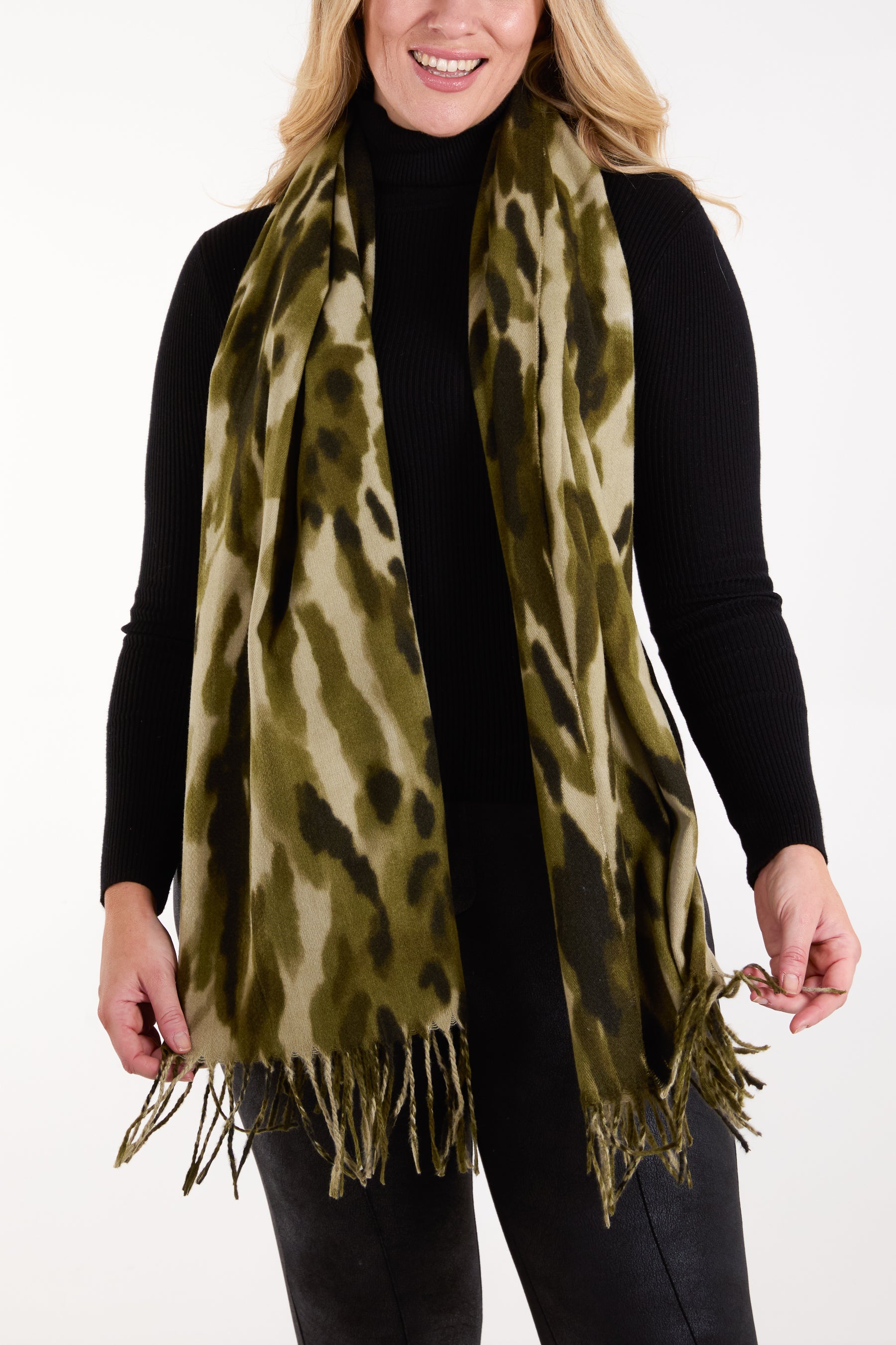 Abstract Printed Tassel Scarf