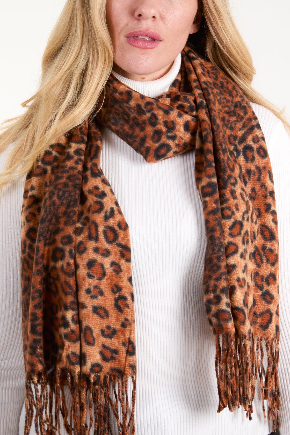 Leopard Print Soft Tassel Scarf