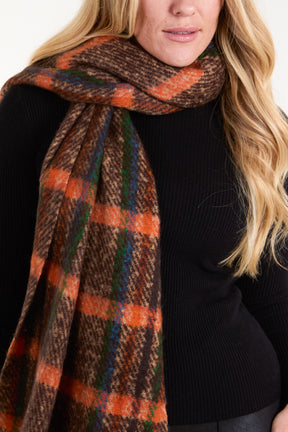 Checked Fluffy Tassel Scarf