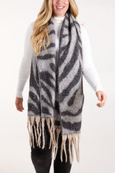 Zebra Print Tassel Scarf