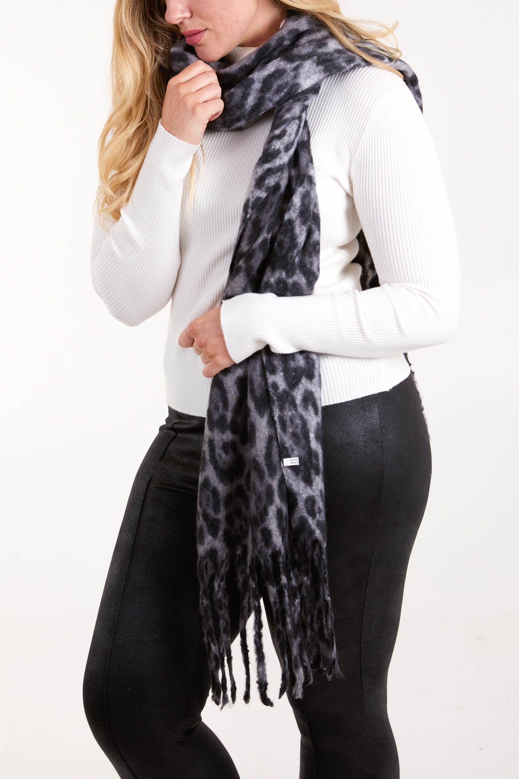 Fluffy Leopard Print Tassel Scarf