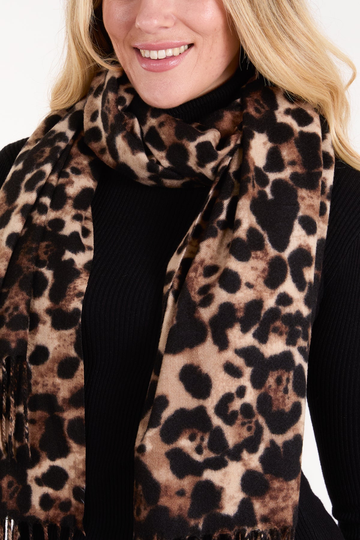 Leopard Print Tassel Scarf