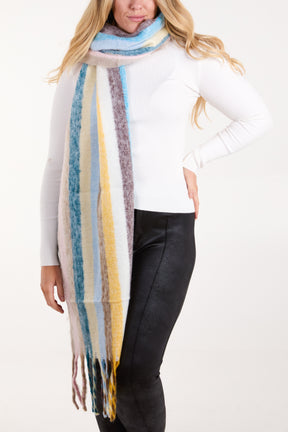 Multi Colour Stripe Tassel Scarf