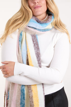 Multi Colour Stripe Tassel Scarf