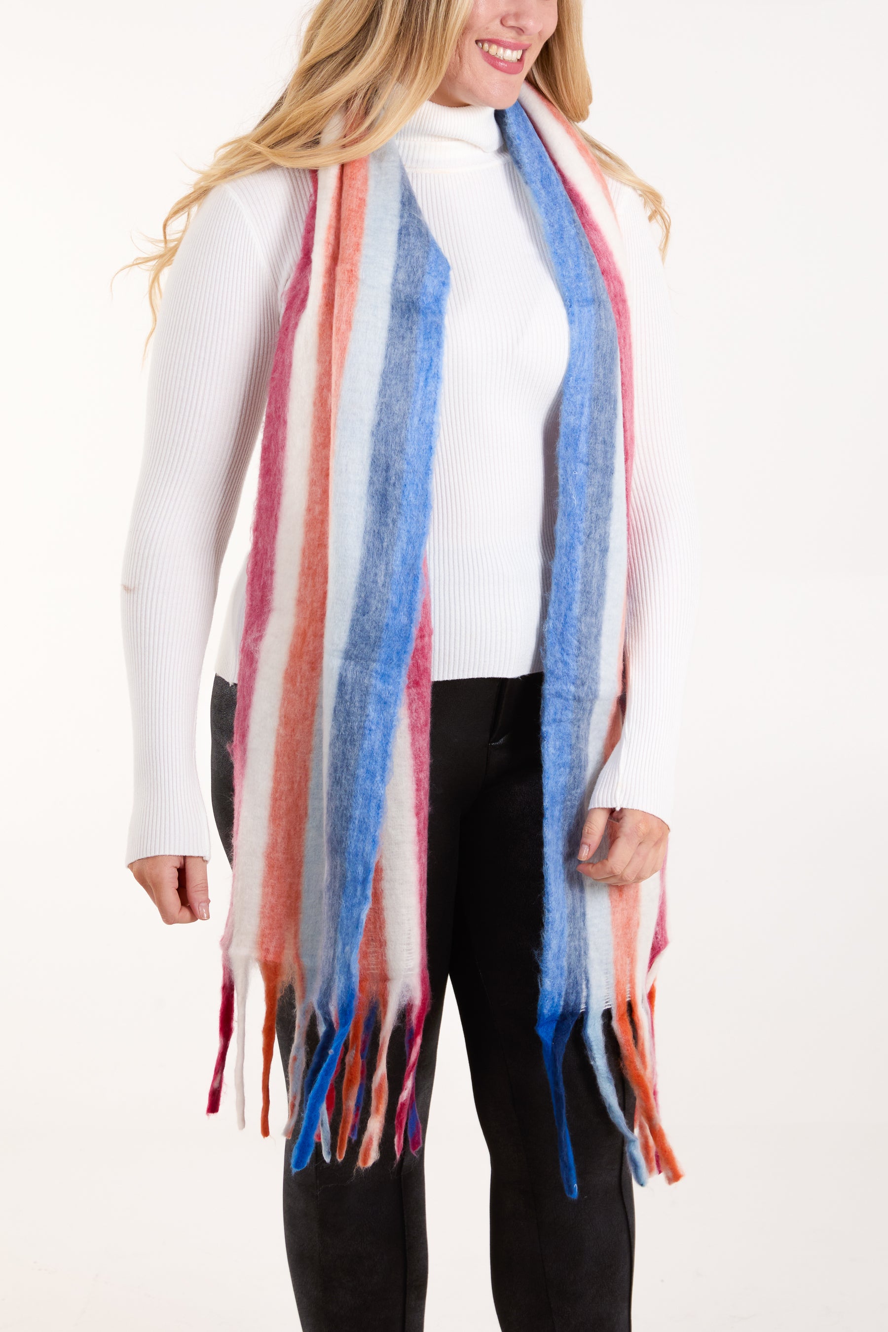 Multi Colour Stripe Tassel Scarf