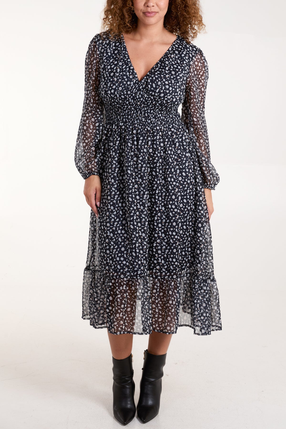 Spotty V-Neck Midi Dress