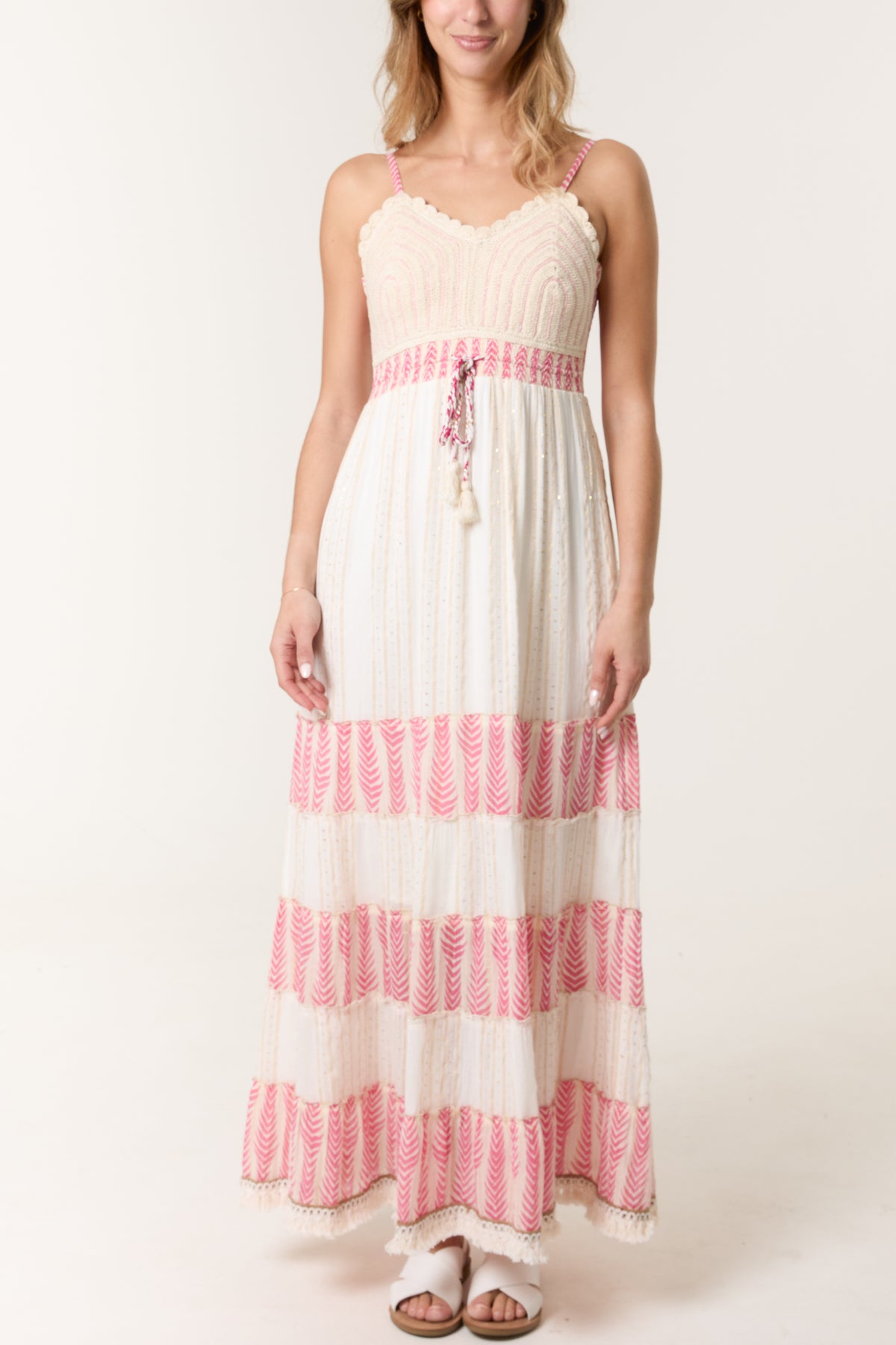 Crochet Lurex Tiered Maxi Dress