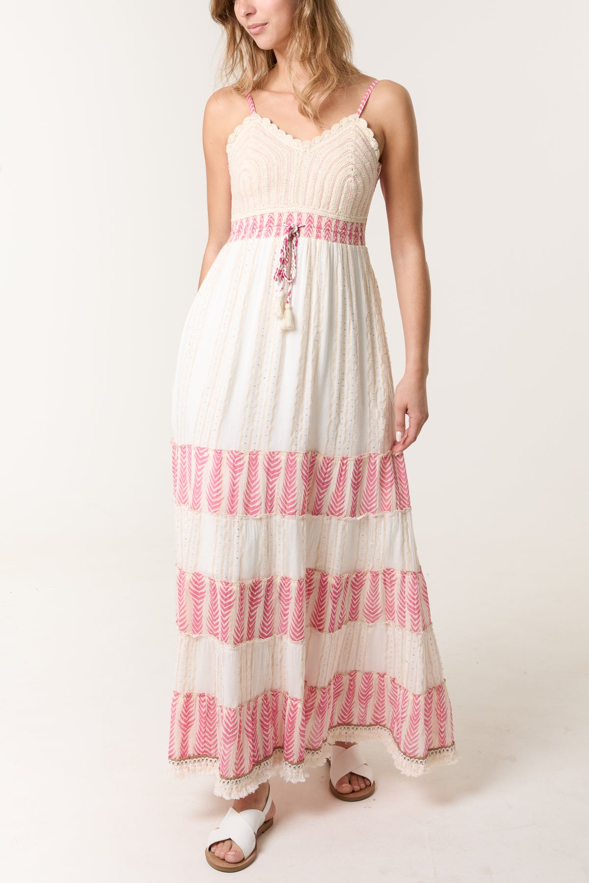 Crochet Lurex Tiered Maxi Dress