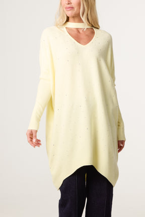 Choker Neck Diamante Jumper Dress