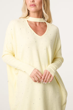 Choker Neck Diamante Jumper Dress