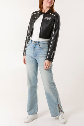 Racer Badge Cropped PU Jacket