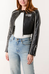 Racer Badge Cropped PU Jacket