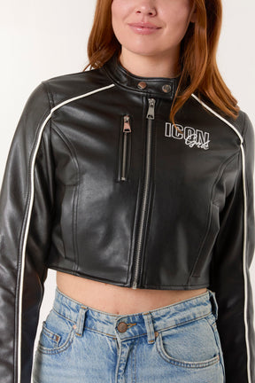 Racer Badge Cropped PU Jacket