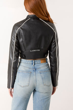 Racer Badge Cropped PU Jacket