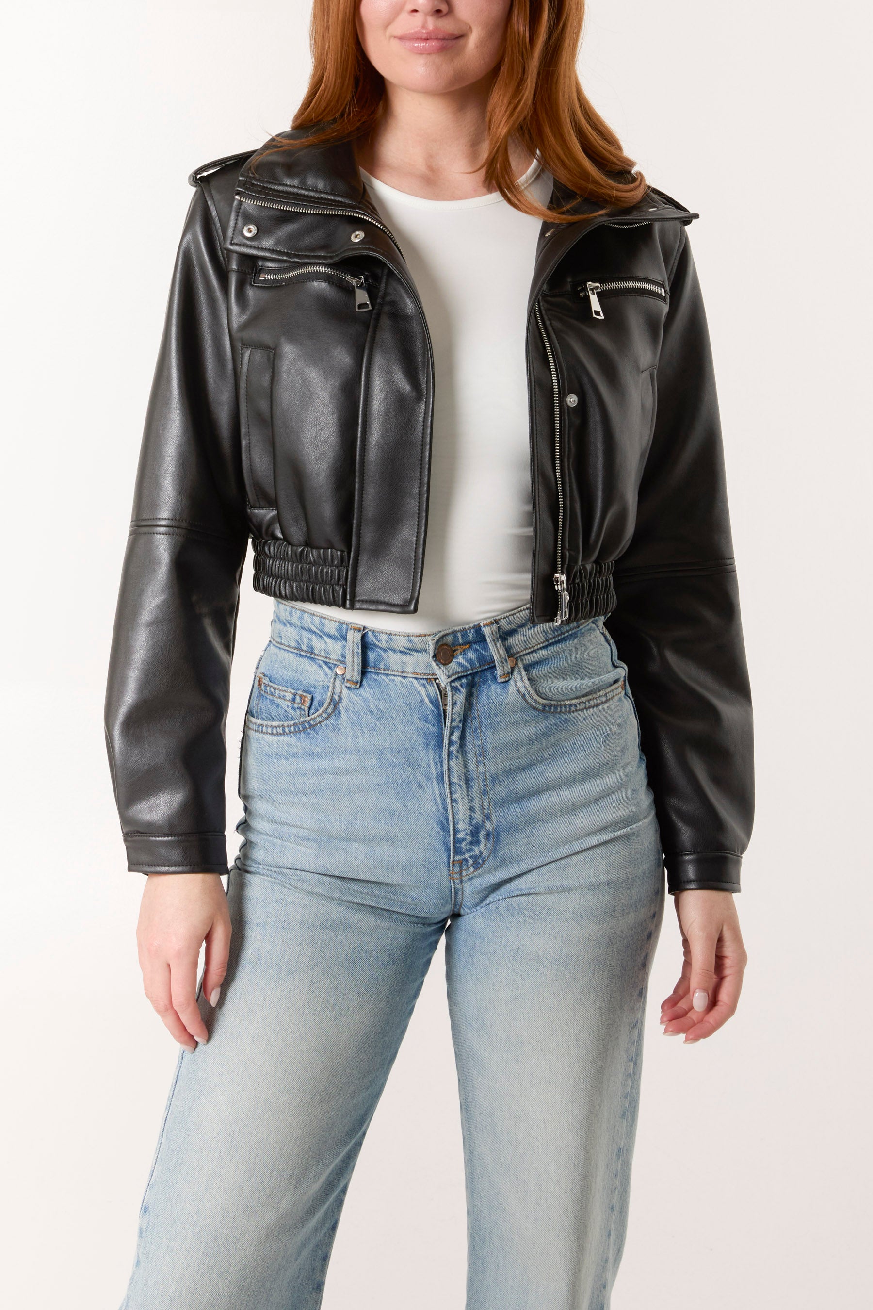 Pocket Detail Cropped Bomber Jacket