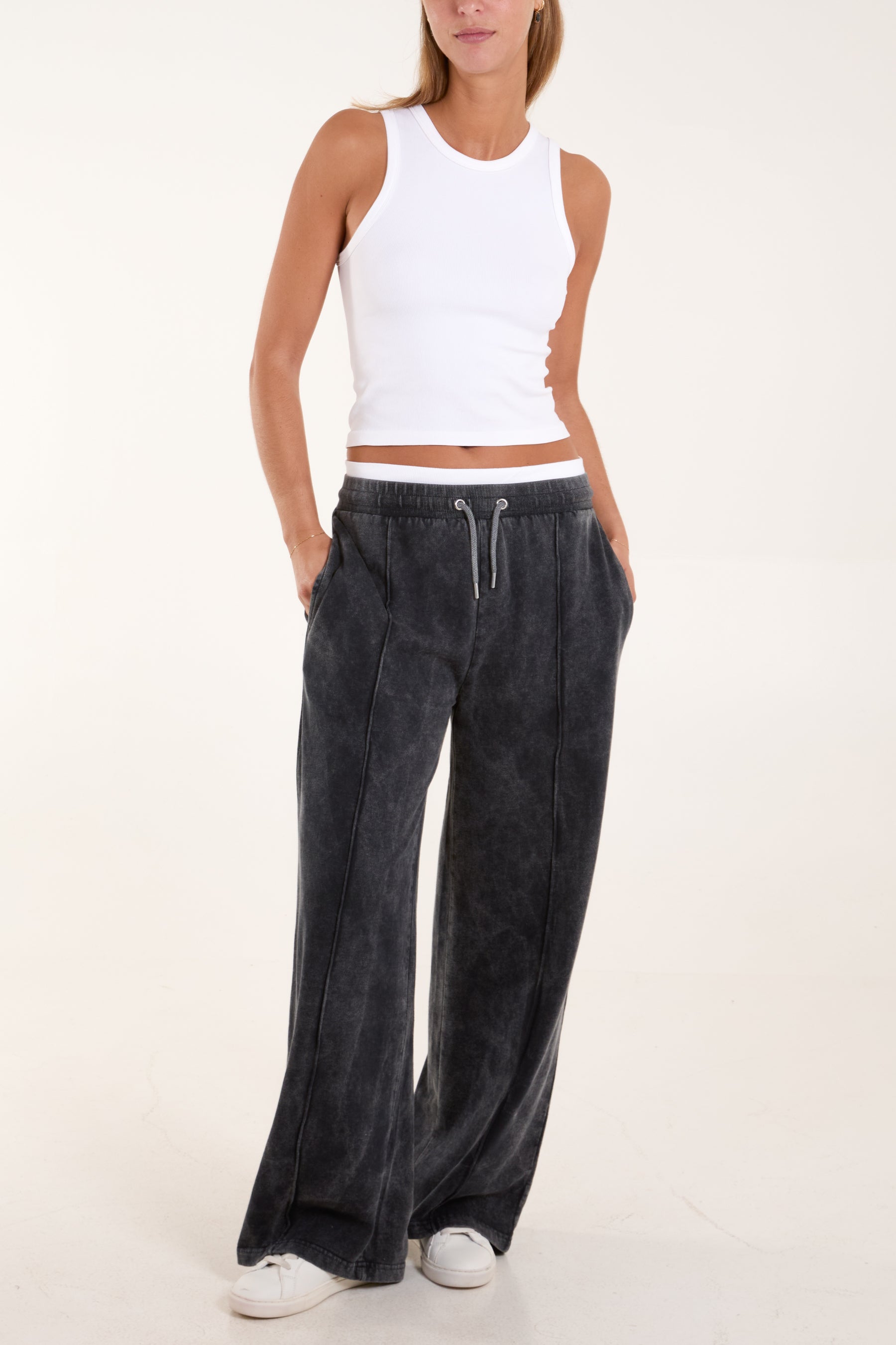 Washed Contrast Waistband Wide Leg Jogger