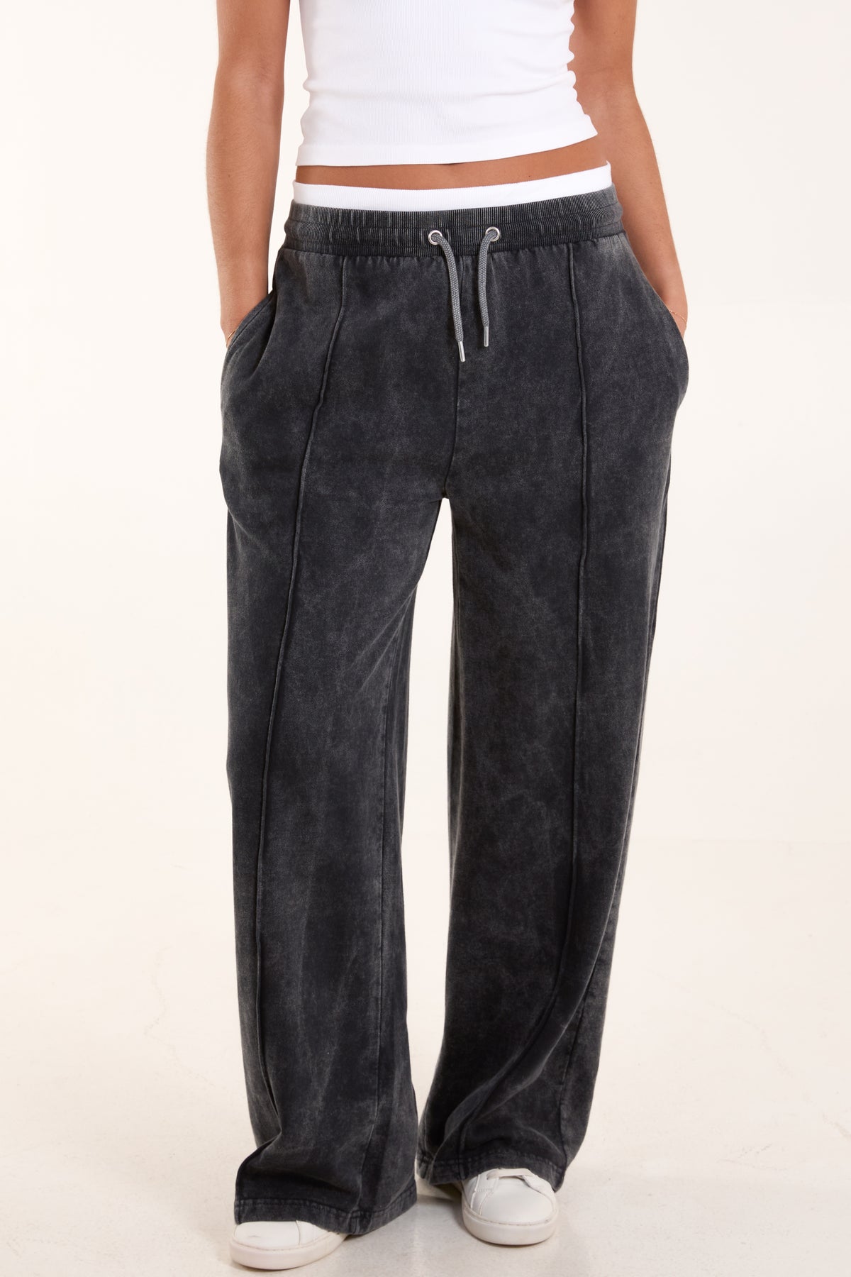 Washed Contrast Waistband Wide Leg Jogger