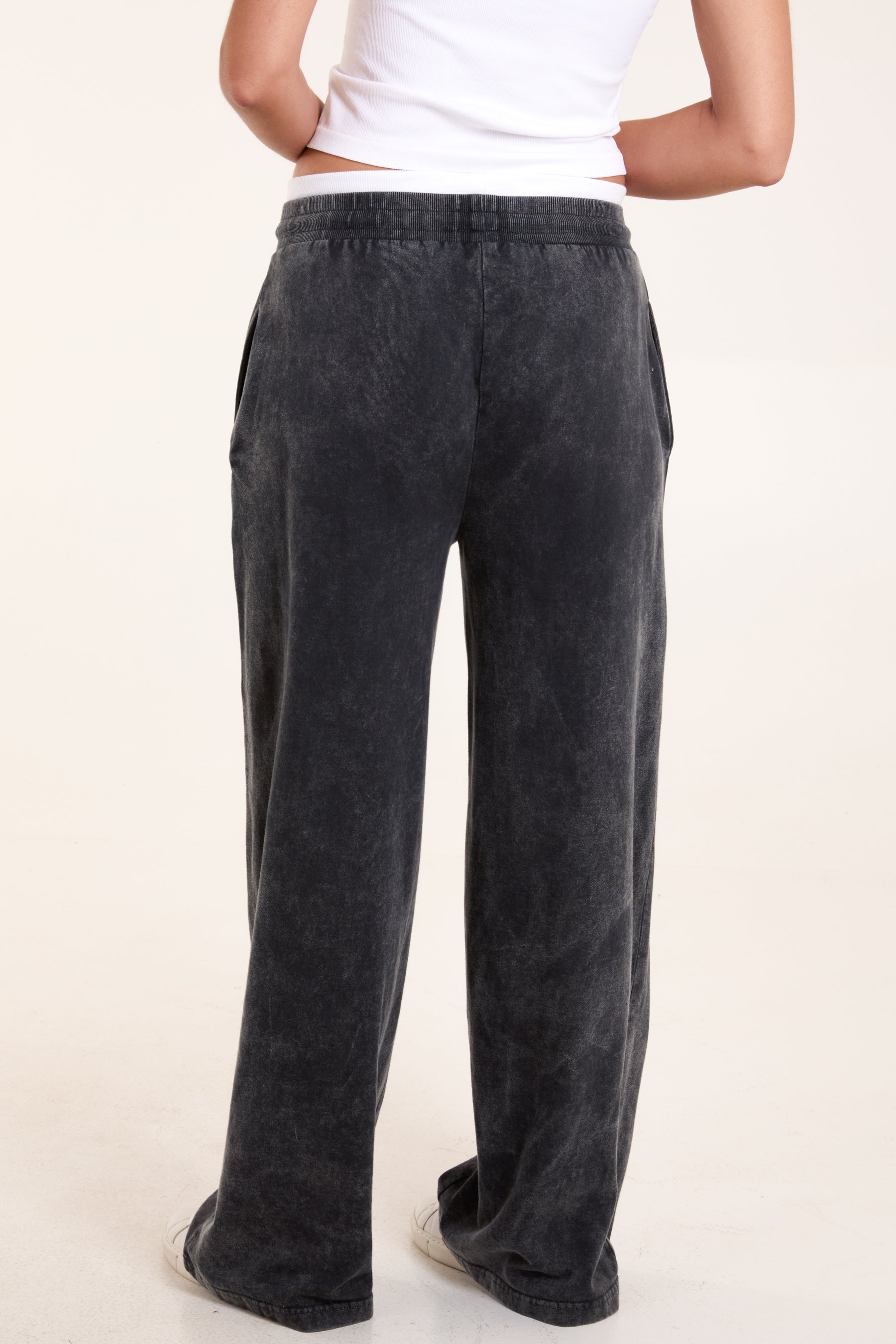 Washed Contrast Waistband Wide Leg Jogger