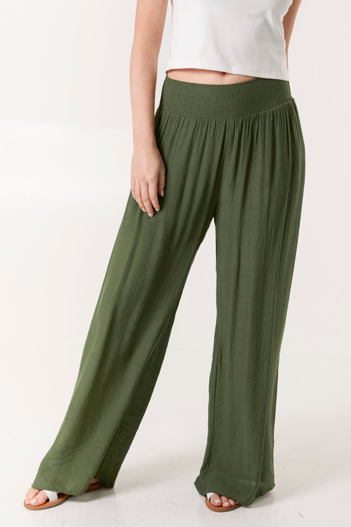 Shirred Wide Leg Trouser