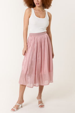 Elasticated Waist Satin Embellished Midi Skirt